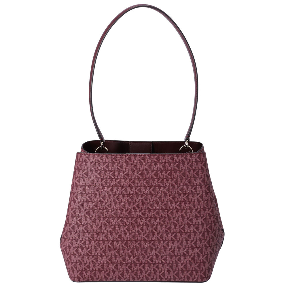 Michael Kors Pratt Medium MK Logo Bucket Shoulder Bag Oxblood Multi Metallic - Picture 3 of 4